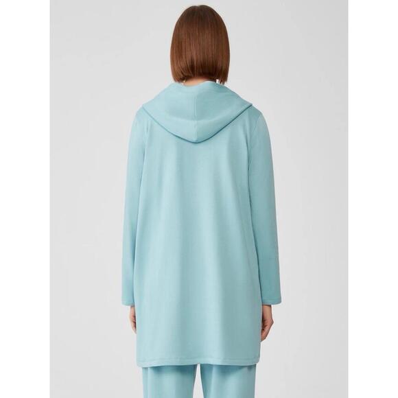 Eileen Fisher Brushed Terry Hug Hooded Jacket Womens M Blue Knit Travel Airport - Picture 3 of 9